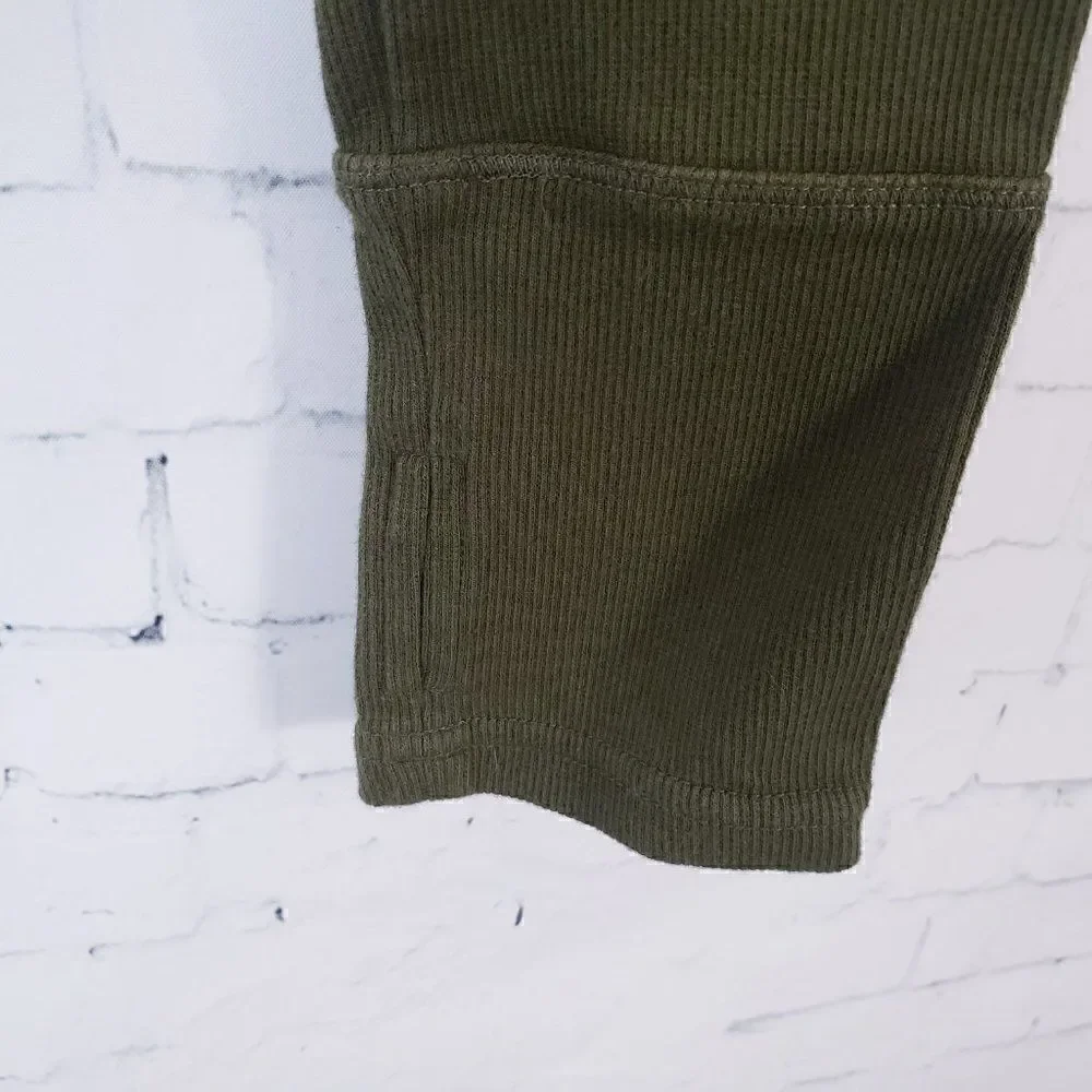 Free People Movement Long Sleeve Ribbed Knit Knot Front Cropped Top Size L Green